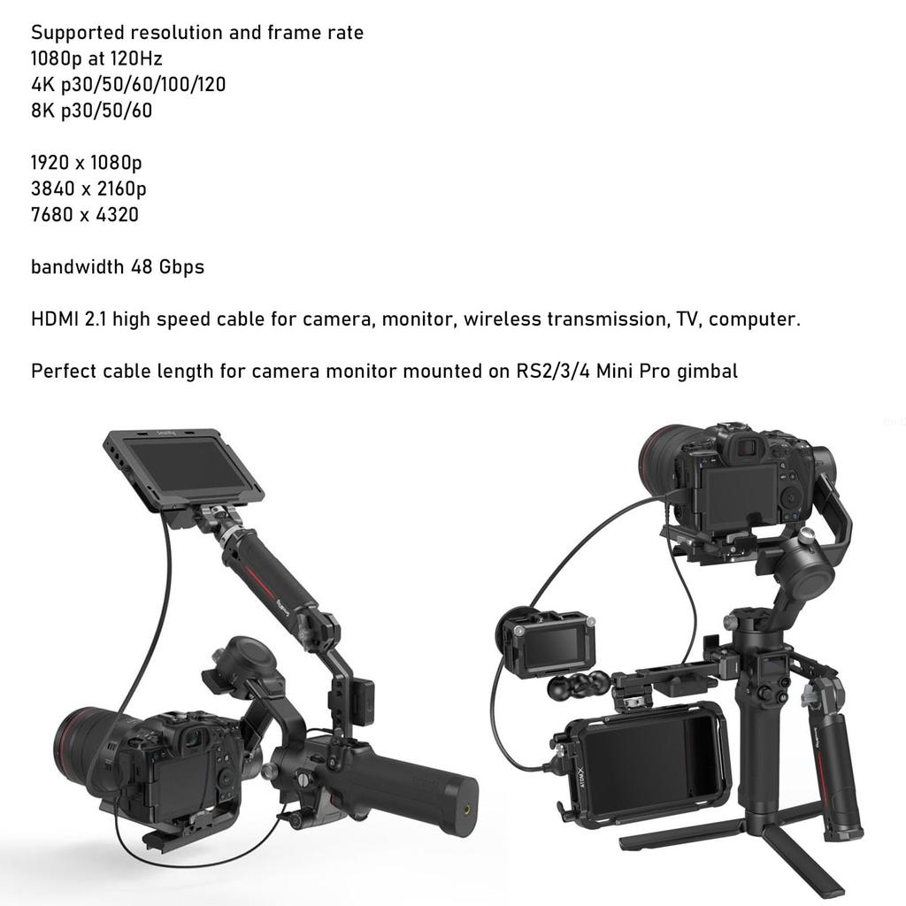 HangTon HDMI 8K 4K 60p Cable for Cine Sony Canon Right Type HDMI Braided 50cm ATOMOS, Shinobi, Portkeys, SmallHD, 5, 7, Hollyland, Mars, A9, A1,