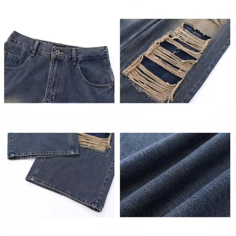 Готические черные джинсы с высокой талией, винтажные женские корейские модные уличные рваные брюки Y2k, женские повседневные широкие джинсовые брюки в стиле Харадзюку