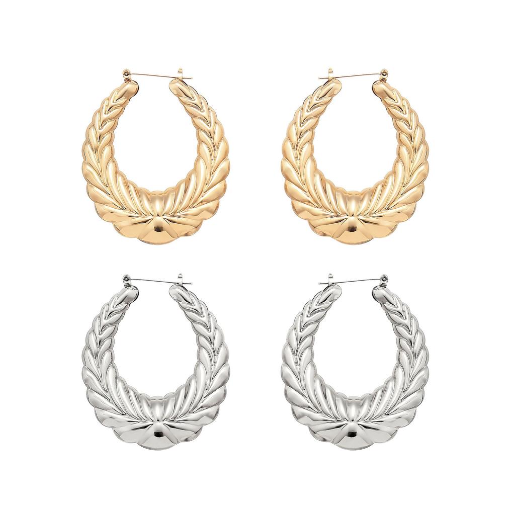 Exaggerated Punk Style Personality Wheat Ear Pattern Oval Earrings