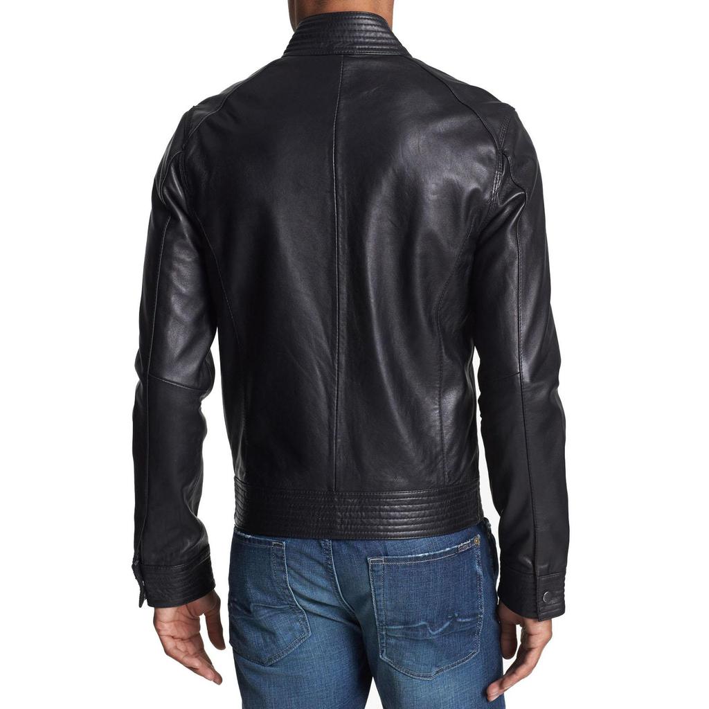 SKINOUTFIT Men's Genuine Lambskin Black Leather Jacket Stylish Motorcycle Bomber Biker Outerwear MJ 102