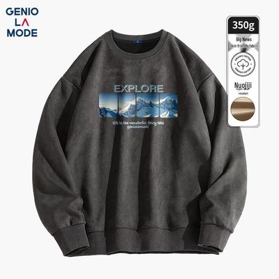 GENIOLAMODE Мужской замшевый свитшот с круглым вырезом и длинным рукавом