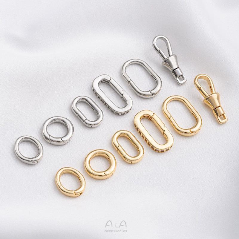 Овальный пружинный замок из золота 14 карат: Сохраняющий цвет DIY Жемчужная цепочка Застежка-лобстер Аксессуар
