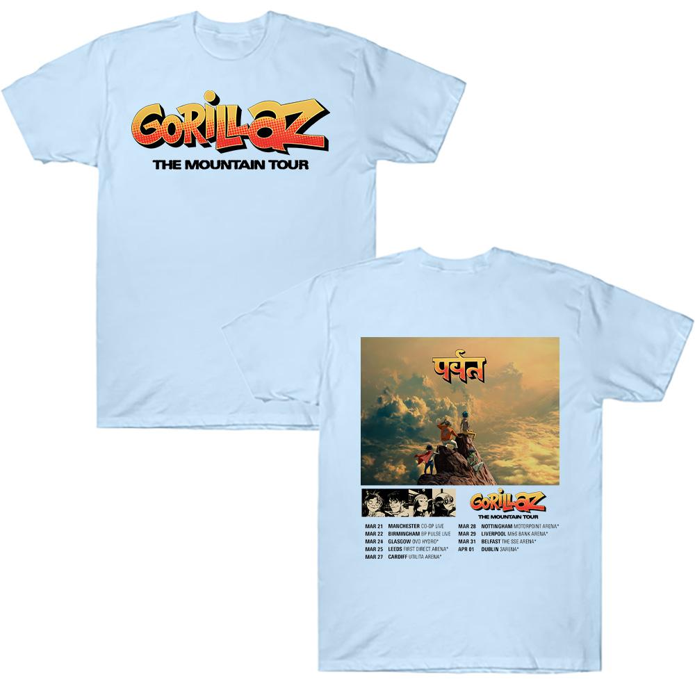Хлопковые футболки Gorillazs The Mountain Tour Футболка Уличная Музыкальная Группа Панк-рок Y2K Футболка Унисекс Летняя Высокое Качество Повседневная Одежда