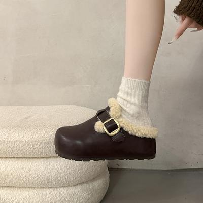 Премиальные зимние новые бархатные тапочки-бокен для головы, женские, из овечьей шерсти, хлопковые, на толстой подошве, с круглым носком, на высоте