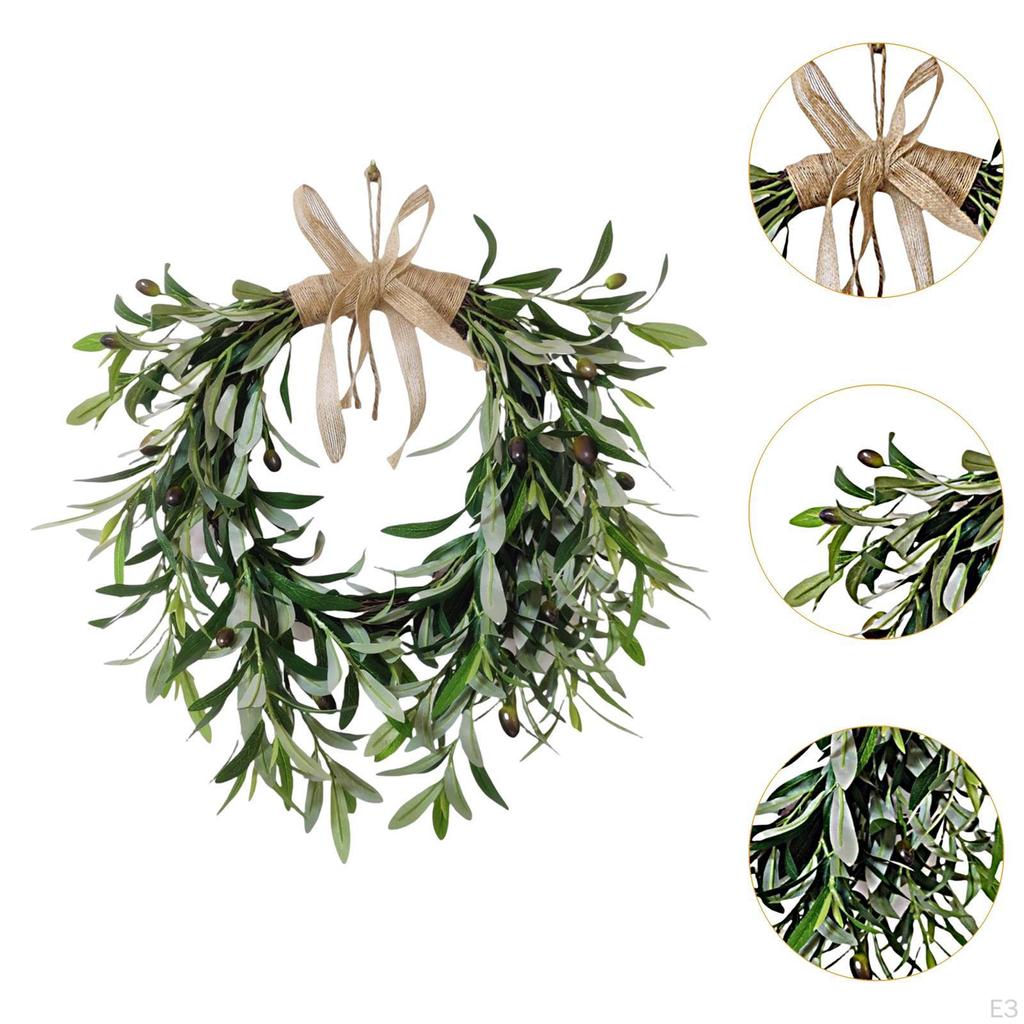 Artificial Olive Wreath Christmas Garland Fake Spring Plants Swag for Front Door Celebration