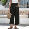 Women's Fashion Loose Leisure Solid Colour Cotton Linen Casual Nine Points Wide Leg Pants