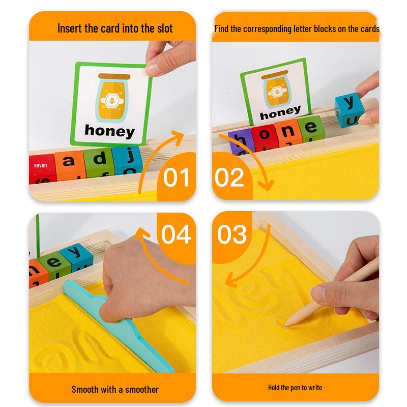 Children's Montessori Wooden Sand Tray & Letter Spelling Educational Toy.