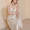Women's Medium Long Slim Sexy V-Neck Camisole Soft Smooth Thin Twisted Satin Silk Nightgown