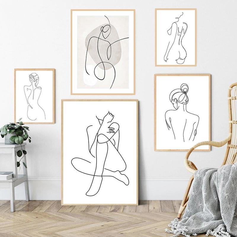 Sexy Female Body Art Poster Print Naked Nude Canvas Line Drawing Prints Abstract Woman Wall Art Painting Pictures Bedroom Decor