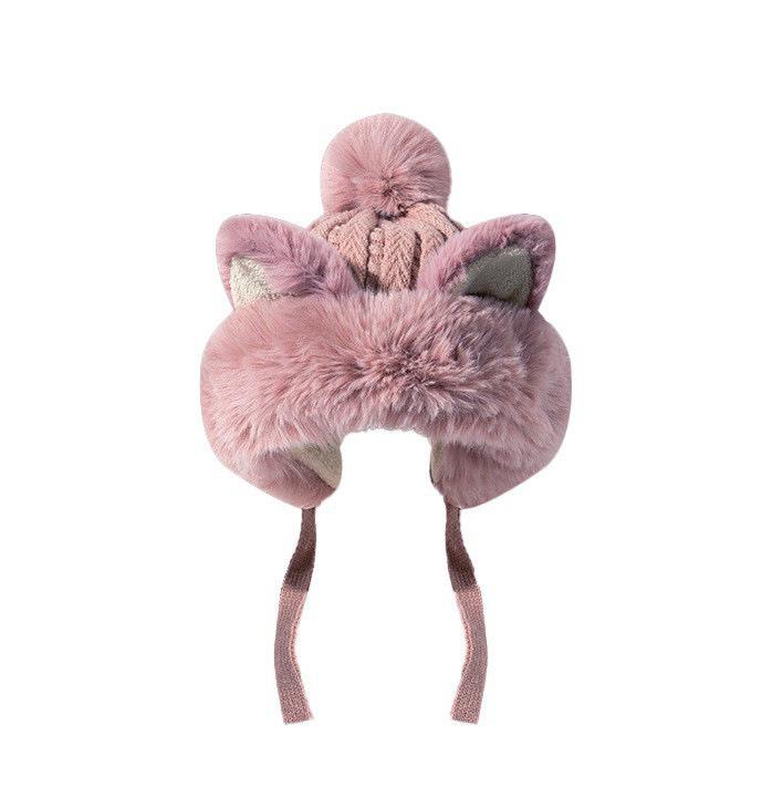 Осенне-зимняя теплая плюшевая шапка с лисьими ушками, женская, милая плюшевая шапка-пуловер с медвежьими ушками, шерстяная вязаная шапка