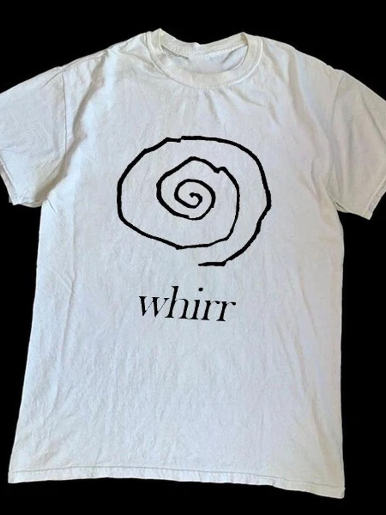 White Regular Fit Tshirt Spiral Pattern And Whirr Text Minimalist Design Fashionable Streetwear Casual Wear