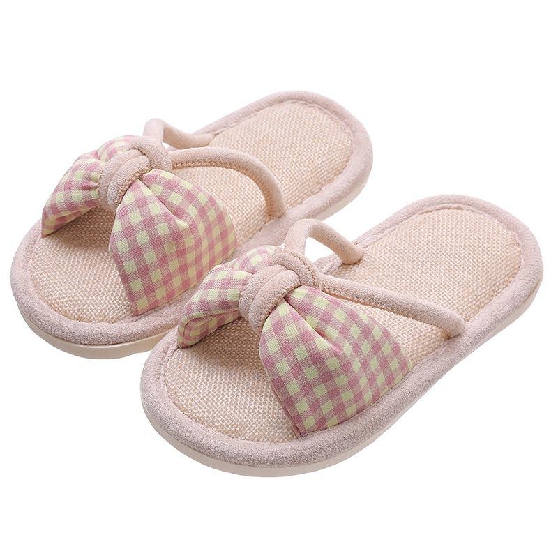 Children's Linen Spring and Autumn Girls Home Non-slip Thick Bottom Four Seasons Household Children Hollow Baby Floor Slippers