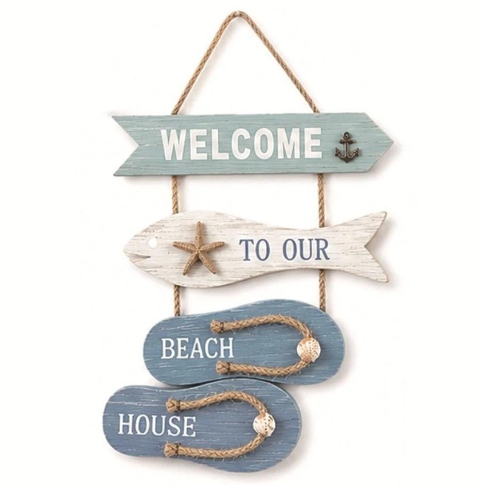 Flip Flop Shape Wooden Wall Hanging Ocean Theme Wall Hanging Pendant Living Room