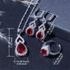 Элегантный красный кристалл посеребренный капля воды свадебные комплекты ювелирных изделий для женщин серьги ожерелье регулируемое кольцо браслет