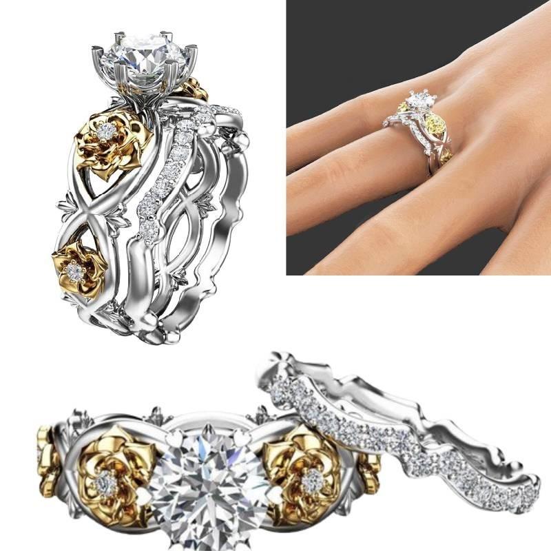 Элегантные позолоченные двухцветные парные кольца, модный цветочный дизайн, женские украшения