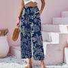 Women's Fashionable Floral Print Pants With Elastic Waist And Wide Legs Casual  Pants