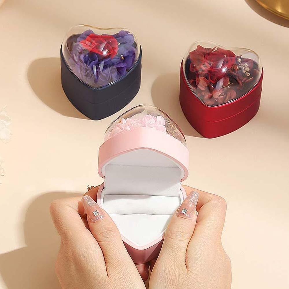 Rose Ring Display Case Acrylic Jewelry Organizer Portable Heart Ring Box  Spouse