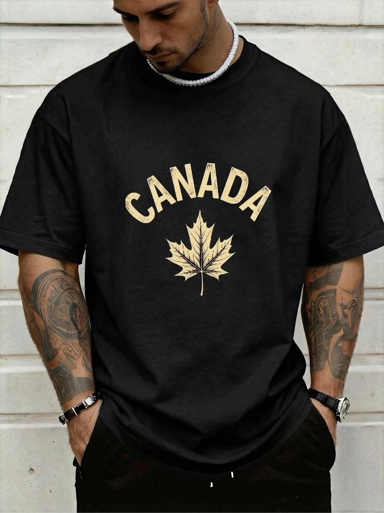 Unisex Crew Neck Canada Maple Leaf Letter Print Short Sleeve Cotton Tee Casual Summer Streetwear Loose Basic Daily Outdoor Wear Top
