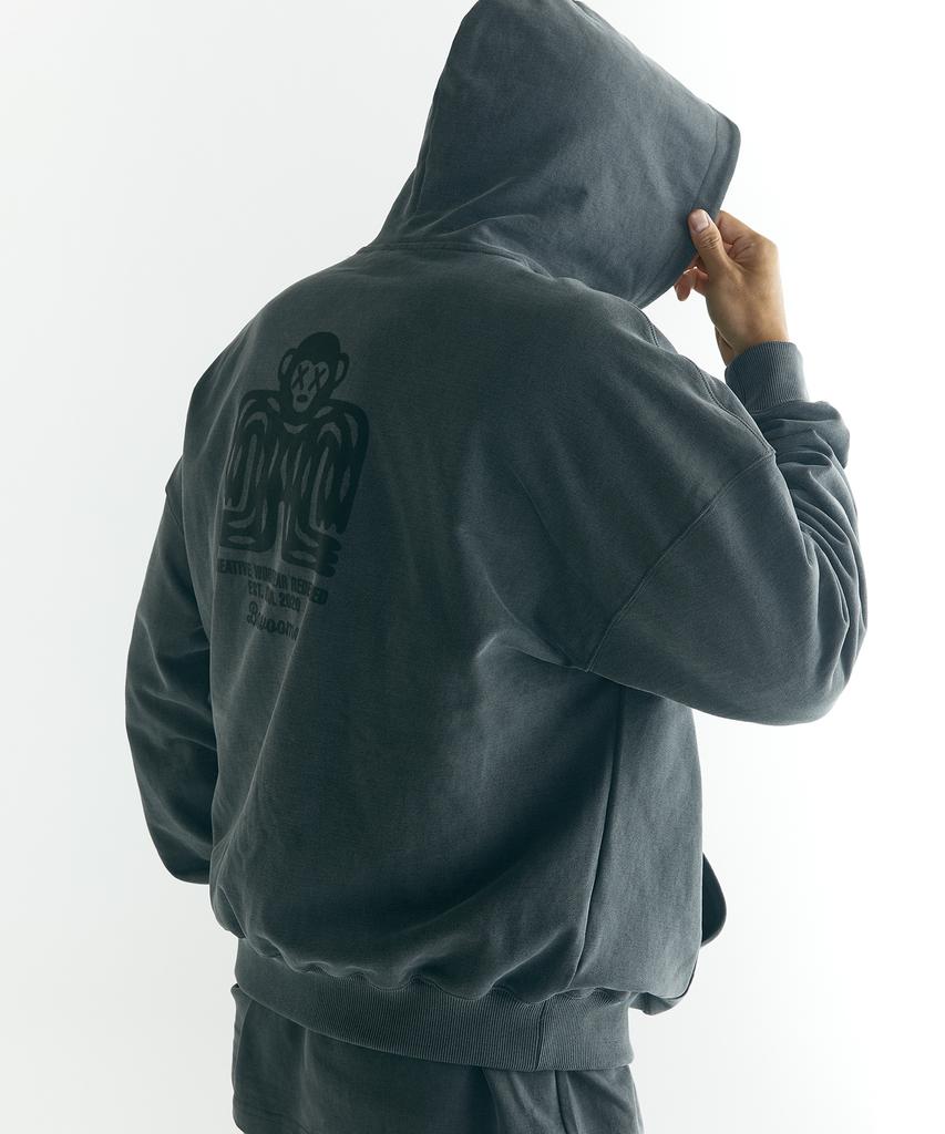 [Большой размер] Худи с принтом Oversized, плотный пигмент, цвет угольный