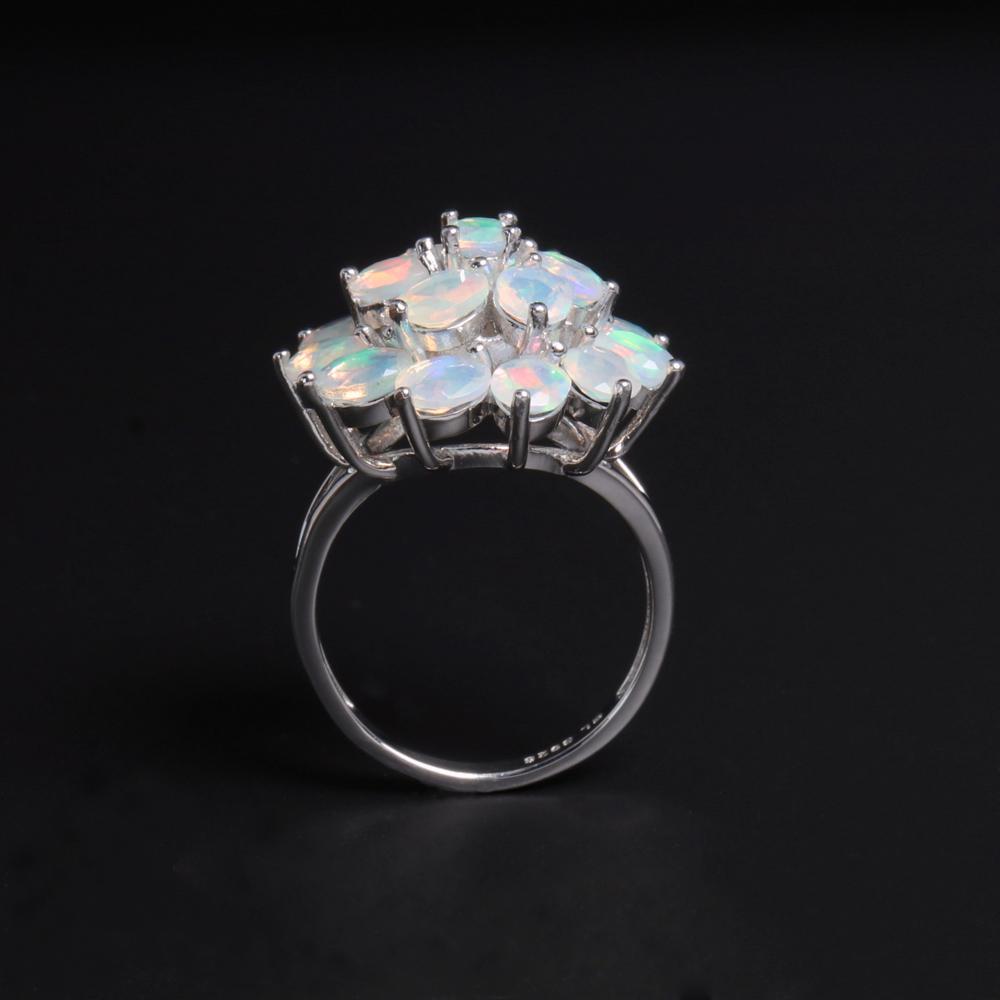 Luxury Real 4.14 Ct Opal Ring Flower Design S925 Silver Natural Real Gemstones Quality Jewelry for Women Gift