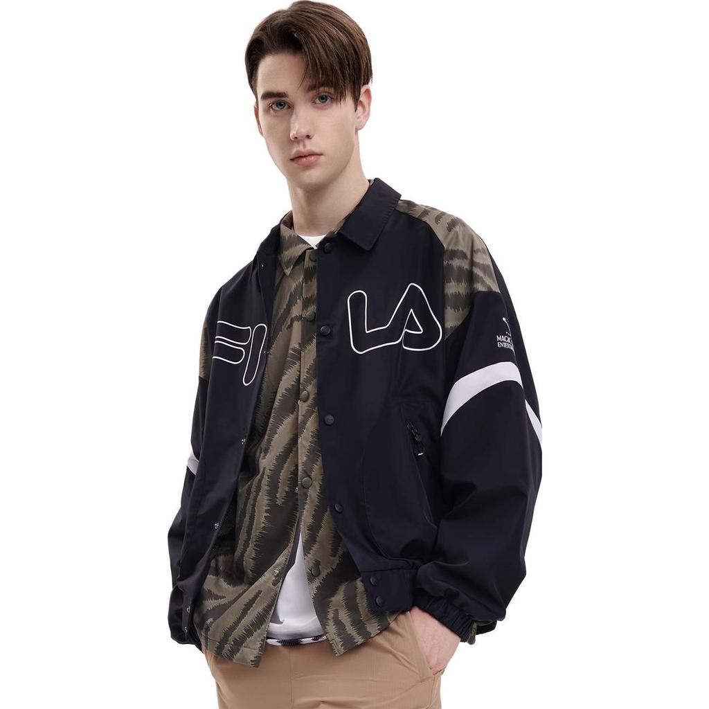 Fila 2023 Осень Новая Мода Повседневный Лацкан Длинный Рукав Тканая Куртка Мужские куртки Черный F11M339703FBK