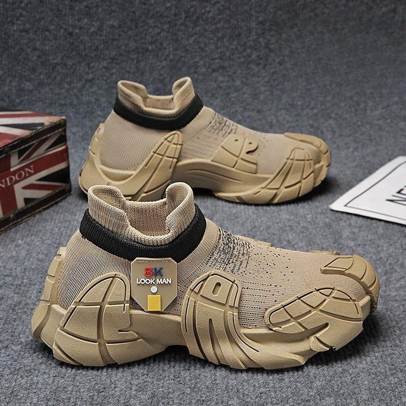 Мужская спортивная и повседневная обувь из кокоса для внешней торговли, мужская весенняя дышащая сетчатая обувь на толстой подошве, кроссовки из сетки для бега на одной педали, носочная обувь