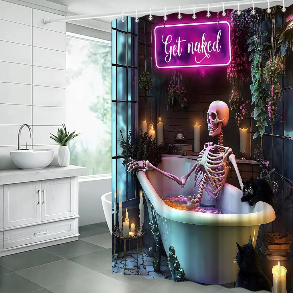 Смешная готическая шторка для душа с черепом Хэллоуин Жуткий череп Скелет в ванной Зеленое растение Страшный Креативный Тканевый Декор для ванной