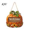 Thanksgiving Holiday Decoration Autumn Pumpkin Gnome Welcome Sign for Front Door, Rustic Wood Hanging Festive Harvest Festival Decor Ornament