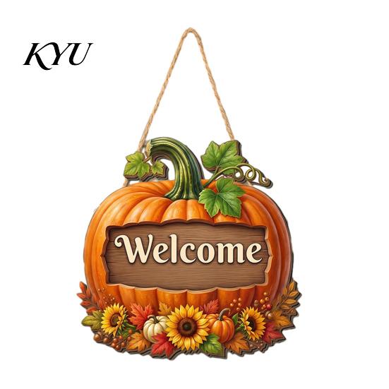 Thanksgiving Holiday Decoration Autumn Pumpkin Gnome Welcome Sign for Front Door, Rustic Wood Hanging Festive Harvest Festival Decor Ornament