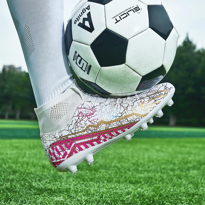 Футбольные бутсы Высокие эластичные носки Рот, кожаное ограждение Газонная резина с короткими ногтями Футбольные бутсы Детские футбольные бутсы большого размера