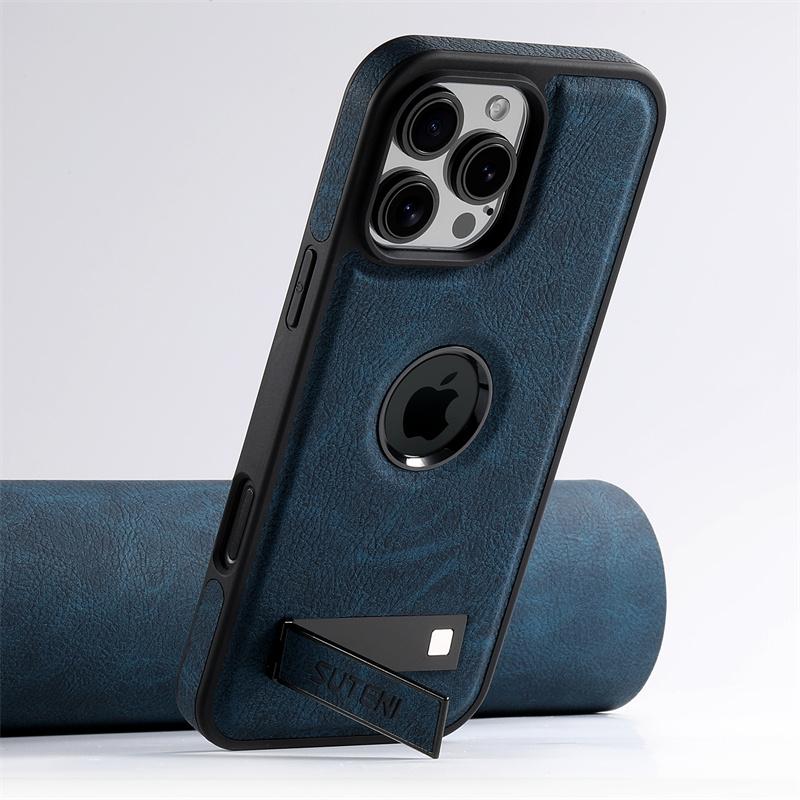 Роскошный чехол из ПУ-кожи с поддержкой MagSafe для iPhone 12 13 14 15 16 Pro Max Plus 15Plus С подставкой для беспроводной зарядки Задняя крышка