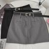 Women's 2024 Spring High Waist Gray A-Line Skirt - College Style, Slim Fit, Anti-Exposure