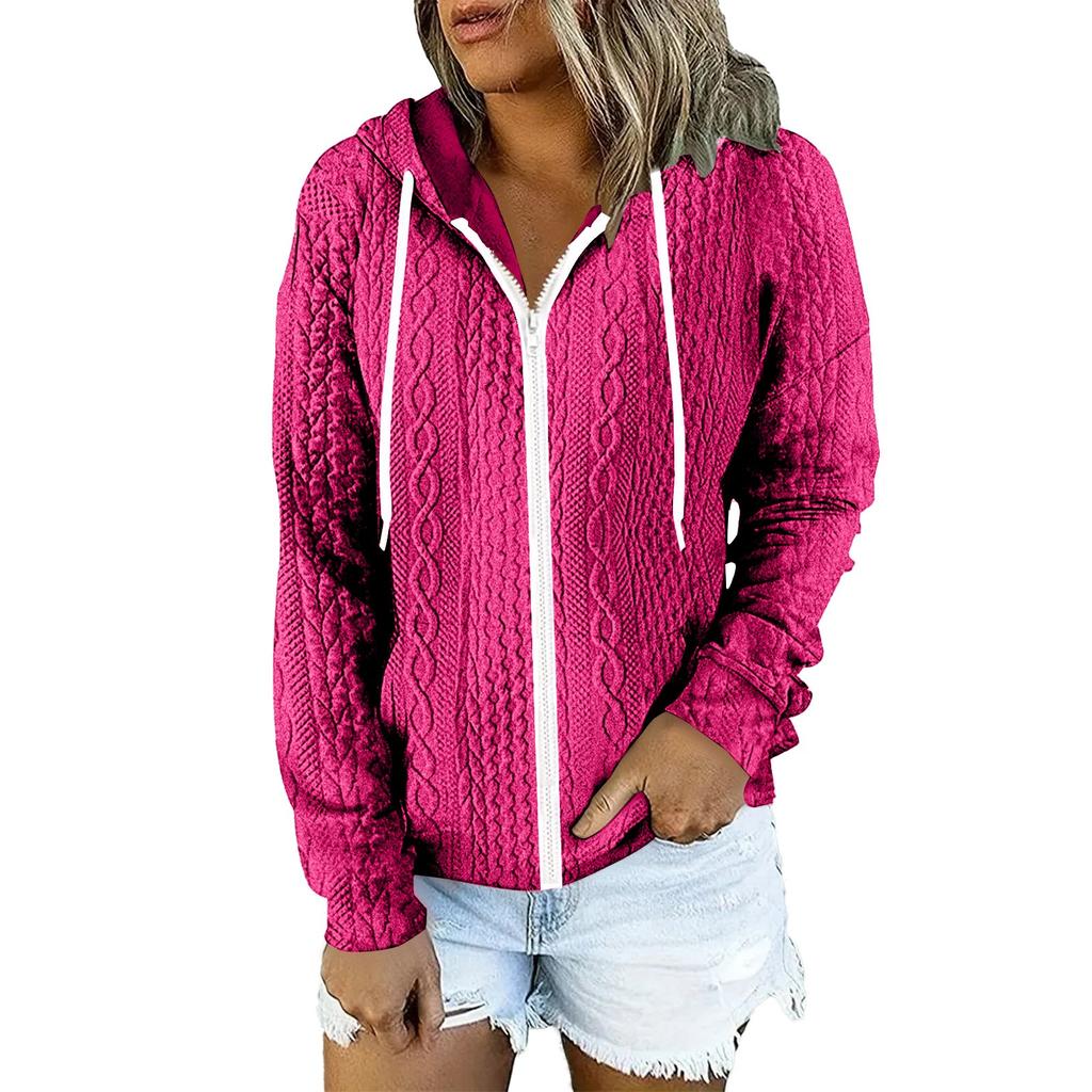 Женская зимняя мода повседневная однотонная куртка-кардиган с длинными рукавами на молнии с капюшоном