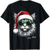 Рождественская шапка Санты для кошки Милая кошка Рождественские Xmas Футболки Мужские Чистый хлопок Юмор Уличная одежда Футболка с коротким рукавом Унисекс Свободная одежда