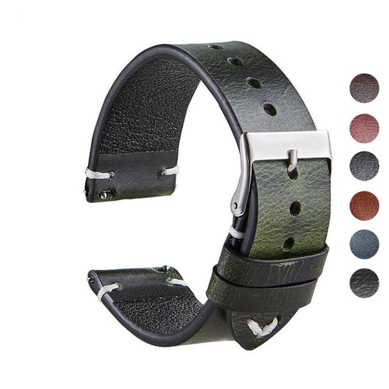 Ремешок для часов, масляный воск, кожаный ремешок для часов 18 мм, 20 мм, 22 мм, винтажный ремешок для часов, черный, синий, коричневый, быстросъемный ремешок для часов, аксессуары