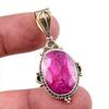 Red Ruby(Simulated) Handmade 925 Sterling Silver Gift Two Tone Pendant 1.5" L9m73