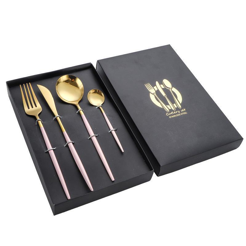 Подарочный набор из 4 предметов: нож в стиле вестерн из нержавеющей стали, вилка, ложка и нож для стейка