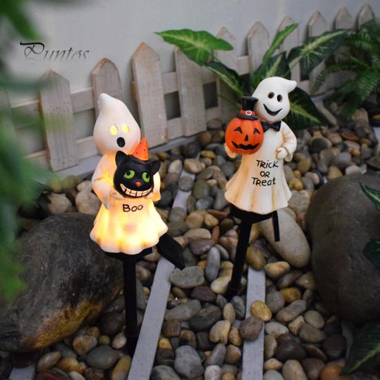 Солнечный тыквенный фонарь, водонепроницаемый, дорожка, тыква-призрак, светодиодный светильник из смолы, украшение на Хэллоуин, уличный фонарь для садового газона