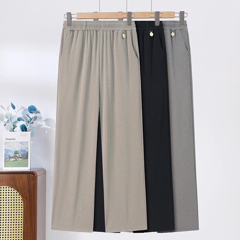 Mom's Summer Pants Grandma's Thin Cropped Pants Women's Pants High Waist Straight Leg Loose Grandma Pants