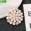 High Quality Silver Plated Rhinestone Imitation Pearl Round Flower Brooches Pins For Women Luxury Pearl Brooches Jewelry Wedding
