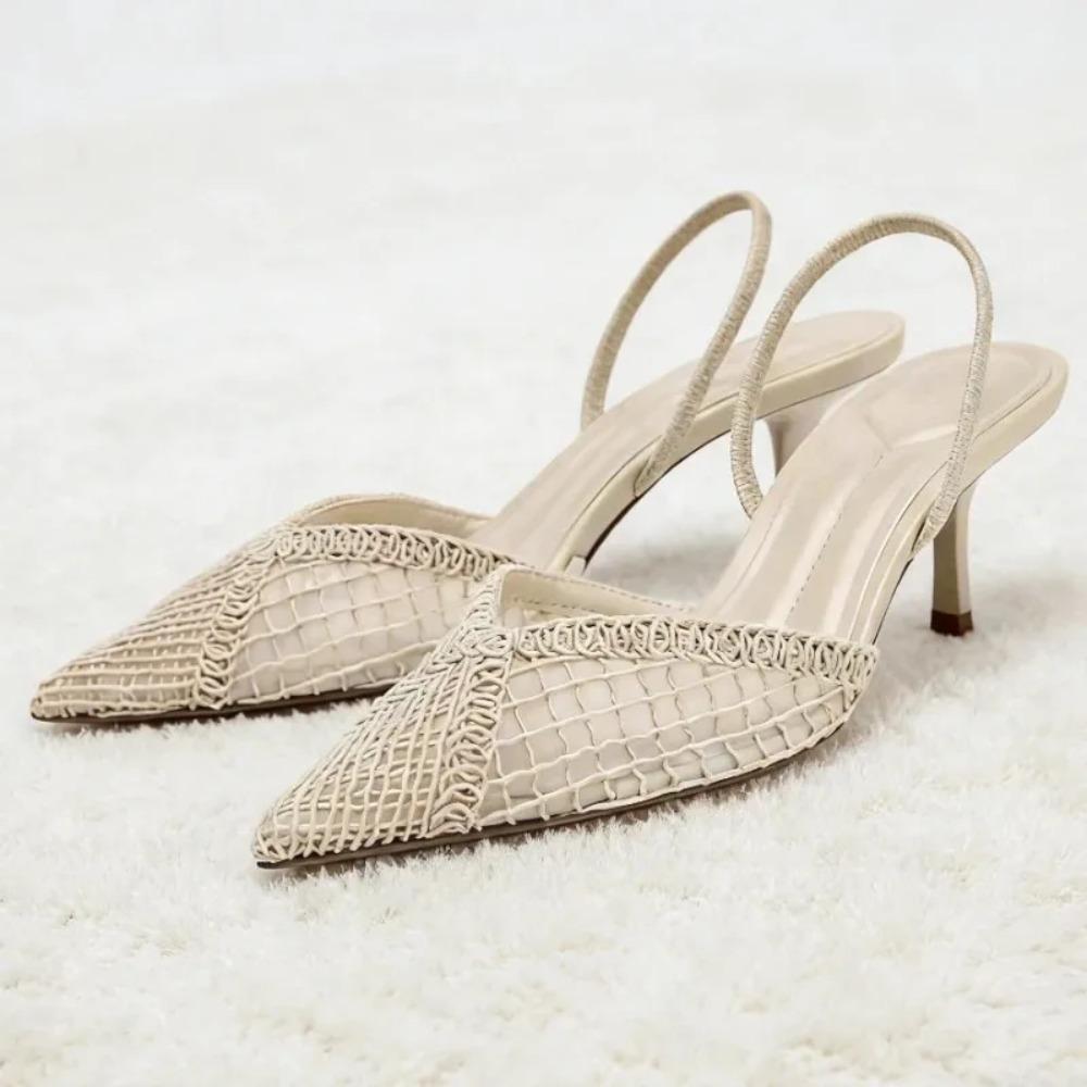 Mesh Woven High Heel Sandals Wome Hollow Pointed Toe Pumps Designer Shoes Summer Elegant Stiletto Heels Party Dress Shoes