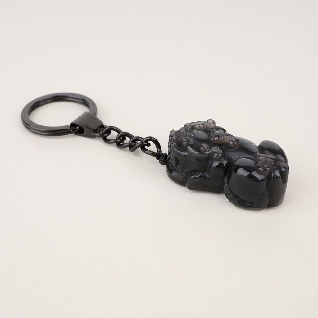 COAI Obsidian Pixiu Power Stone Keychain Chain for Money and Good and More (Hikyu) Wealth, Luck,