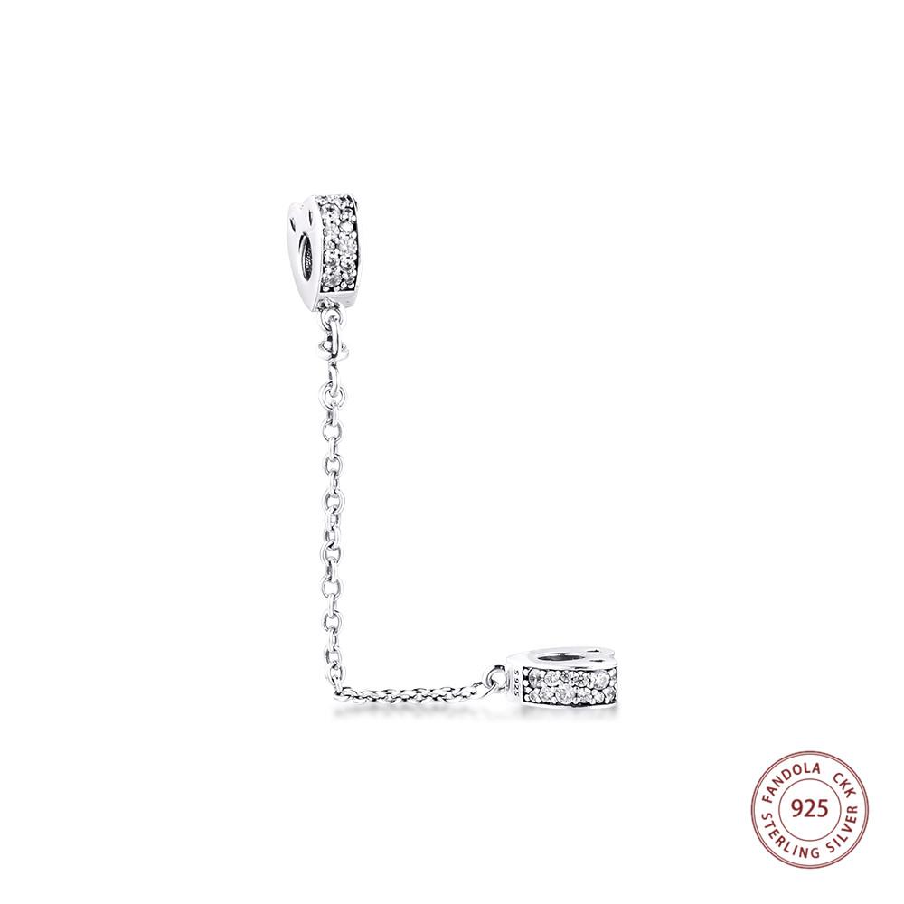 Аутентичные 925 пробы серебра, сверкающие дуги любви, защитная цепочка, подвески, бусины для изготовления ювелирных изделий, подходят для оригинальных браслетов