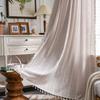 Imanqi Yun Striped Embroidery Semi-Blackout Curtains for Kitchen or Living Room, Country Style Bay Window Decor