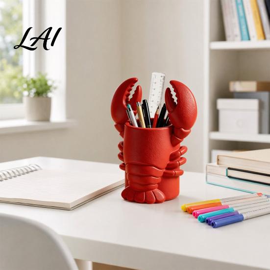 Cute Animal Stationery Holder Lobster Pen Holder 3D Printed Desktop Organizer Crayfish Pencil Stand Desk Organizer for Office Student Supplies,