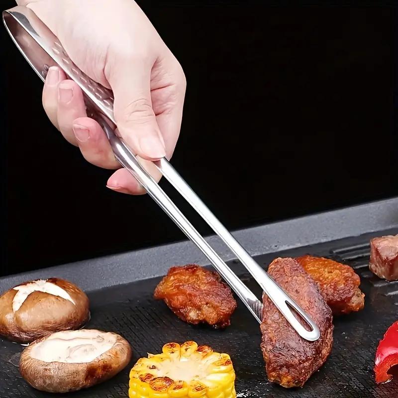 1pcs Stainless Steel Food Tongs Long Handle Non-slip Barbecue Tongs Steak Tongs Kitchen Cooking Tool Accessories BBQ Cooking Tongs