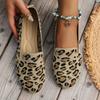 Fashion Elegant Houndstooth Knitted Ballet Flats Woman Point Toe Mesh Moccasins Ladies Plus Size 43 Leopard Loafers Soft Driving Shoes
