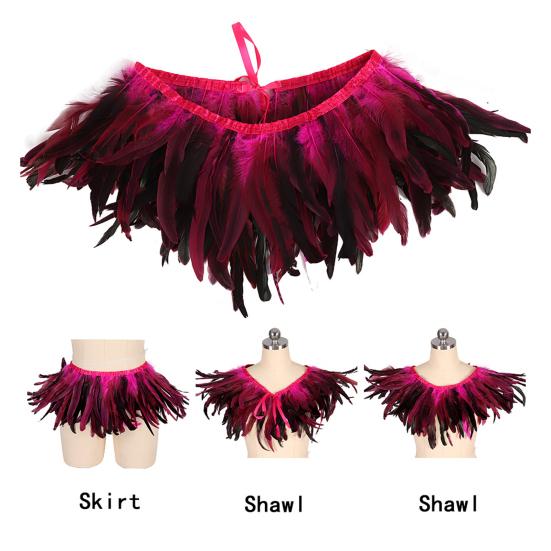 Перьевая шаль Яркий цвет Хэллоуин Вечеринки Плащ Носить как юбку или шаль Шаль в готическом стиле с лентой на шнуровке Аксессуар для костюма