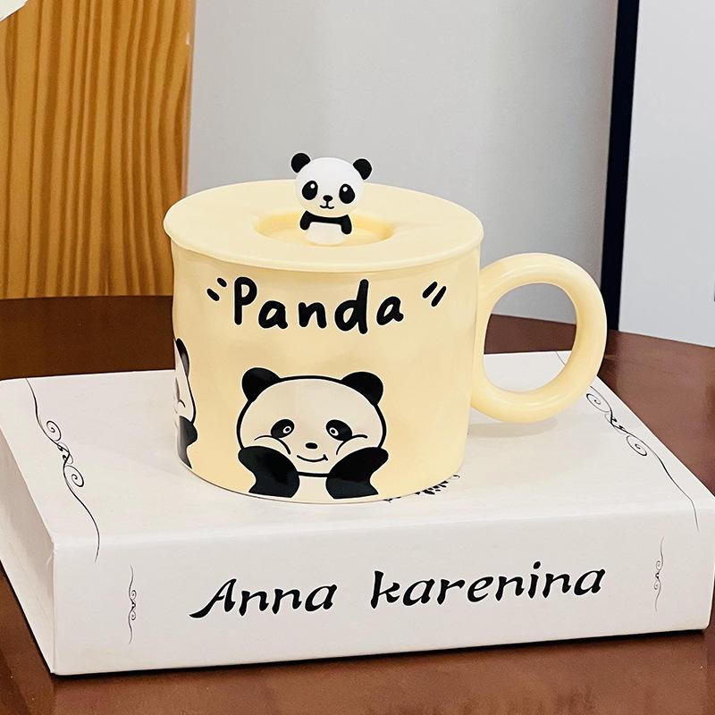 Cute Ceramic Cup with Lid Student Breakfast Cup Cartoon Bear Mug Large Capacity Gift Water Cup Household Set