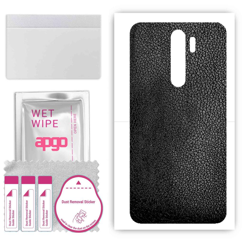 apgo Protective Skin Sticker for the Back Compatible with Xiaomi Redmi Note 8 Pro, Wrap Film, Foil, Vinyl - Pattern Black Leather